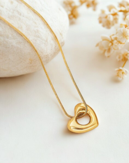 Sculpted Heart Charm Necklace | Gold-Plated | Stainless Steel | Anti Tarnish