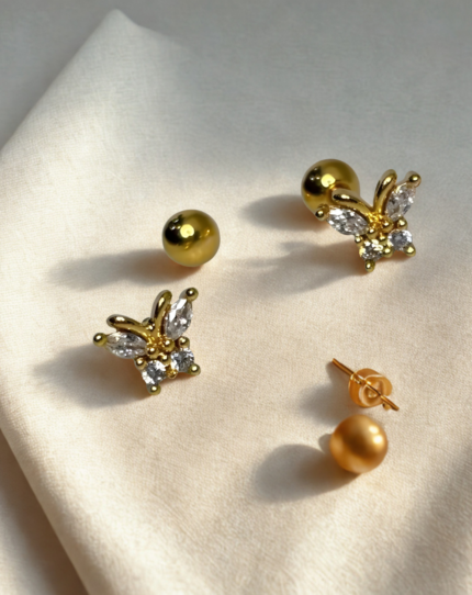 18K Gold Plated Crystal Butterfly Stud Earrings