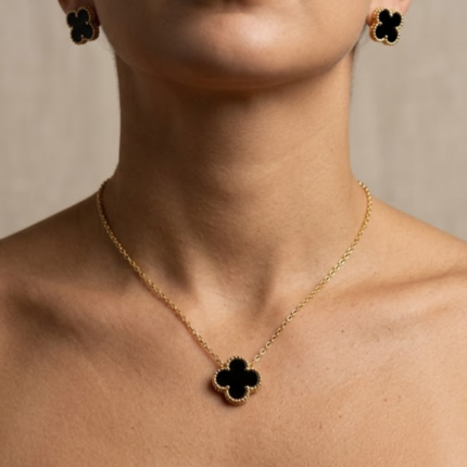 18K Gold Plated Clover Pendant & Stud Earrings Set