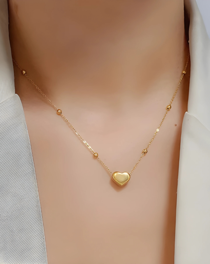 Beaded Chain with Heart Pendant Necklace | 18K Gold-Plated | Stainless Steel | Anti Tarnish