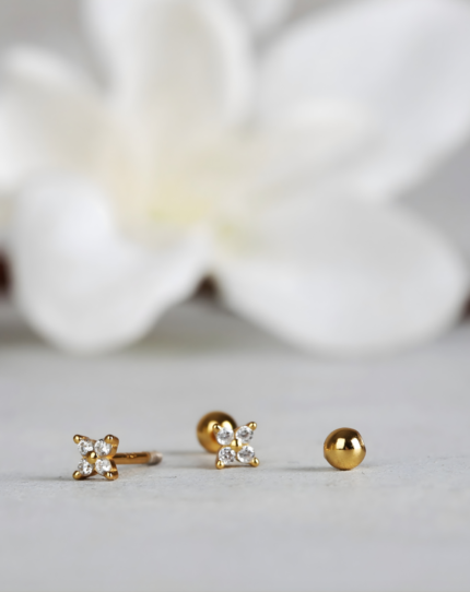 18K Gold Plated Crystal Stud Earrings (Square)