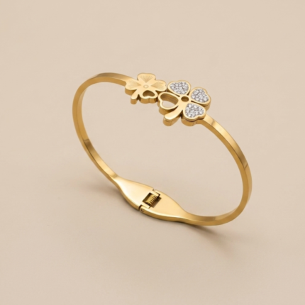 18K Gold Plated Floral Crystal Bracelet Kada