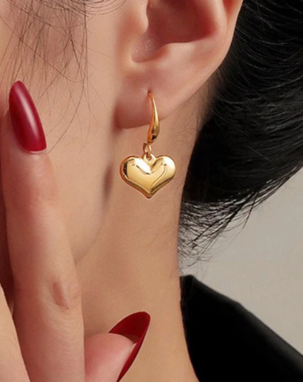 Heart Themed Drop Earrings | 18K Gold-Plated | Stainless Steel | Anti Tarnish