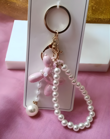 Korean Style Cartoon Puppy Beaded Key Chain Baby Pink