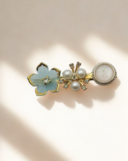 Blue Blossom & Pearl Accent Hair Pin