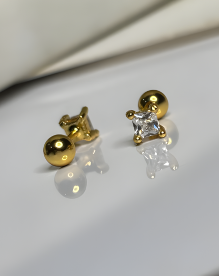 18K Gold Plated Square Crystal Stud Earrings