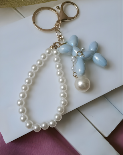 Korean Style Cartoon Puppy Beaded Key Chain Blue