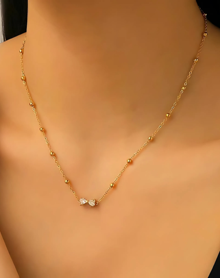 Bow-Themed Gold Beaded Necklace | Gold-Plated | Stainless Steel | Anti Tarnish