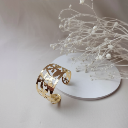 Floral Cutout Gold colour Cuff Bracelet