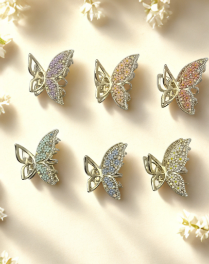 Butterfly Hair Claw Clips with Floral Crystal Detailing